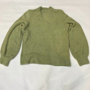 Marled Reunited Woman's L Sweater Plush Chunky Knit Green Round Neck NEW